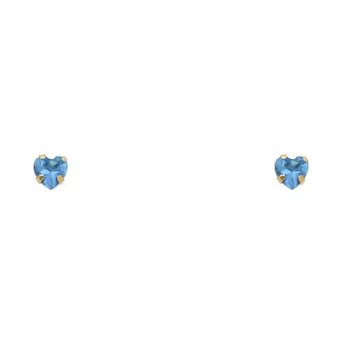 14K Yellow Gold 4mm Heart Cubic Zirconia Stamp Stud Earrings w/Screw (DEC)