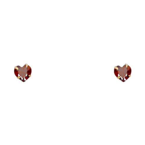 14K Yellow Gold 5mm Heart Cubic Zirconia Stamp Stud Earrings w/Screw (JAN)