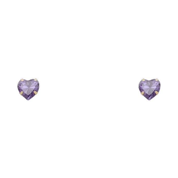 14K Yellow Gold 5mm Heart Cubic Zirconia Stamp Stud Earrings w/Screw (FEB)