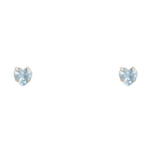 14K Yellow Gold 5mm Heart Cubic Zirconia Stamp Stud Earrings w/Screw (MAR)