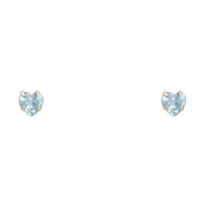 14K Yellow Gold 5mm Heart Cubic Zirconia Stamp Stud Earrings w/Screw (MAR)