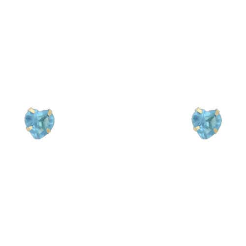14K Yellow Gold 5mm Heart Cubic Zirconia Stamp Stud Earrings w/Screw (DEC)