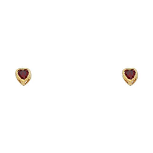 14K Yellow Gold 3mm Heart Cubic Zirconia Bezel Stud Earrings w/Screw(JAN)