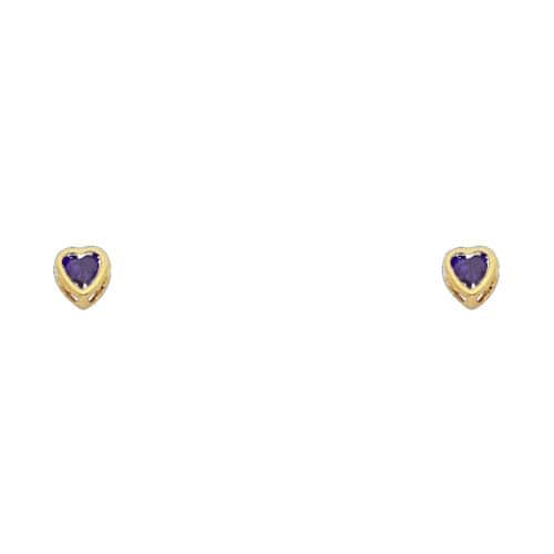 14K Yellow Gold 3mm Heart Cubic Zirconia Bezel Stud Earrings w/Screw(FEB)