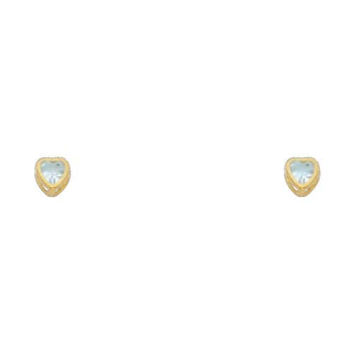 14K Yellow Gold 3mm Heart Cubic Zirconia Bezel Stud Earrings w/Screw(MAR)