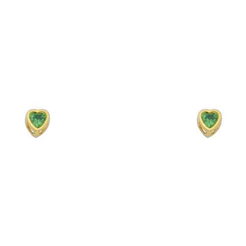 14K Yellow Gold 3mm Heart Cubic Zirconia Bezel Stud Earrings w/Screw(MAY)