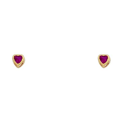 14K Yellow Gold 3mm Heart Cubic Zirconia Bezel Stud Earrings w/Screw(JUN)