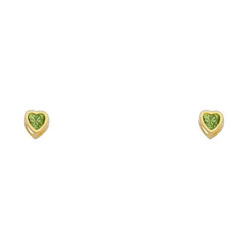 14K Yellow Gold 3mm Heart Cubic Zirconia Bezel Stud Earrings w/Screw(AUG)