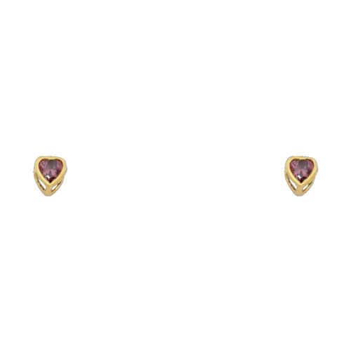 14K Yellow Gold 3mm Heart Cubic Zirconia Bezel Stud Earrings w/Screw(JUL)