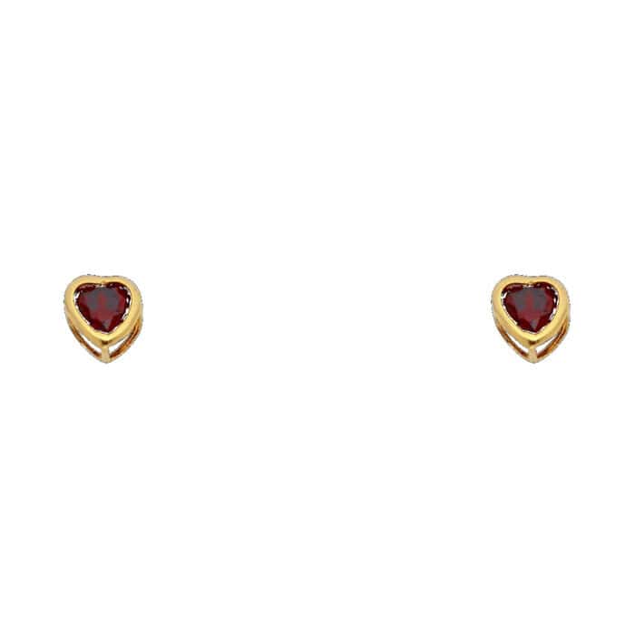 14K Yellow Gold 4mm Cubic Zirconia Heart Bezel Stud Earrings w/Screw(JAN)