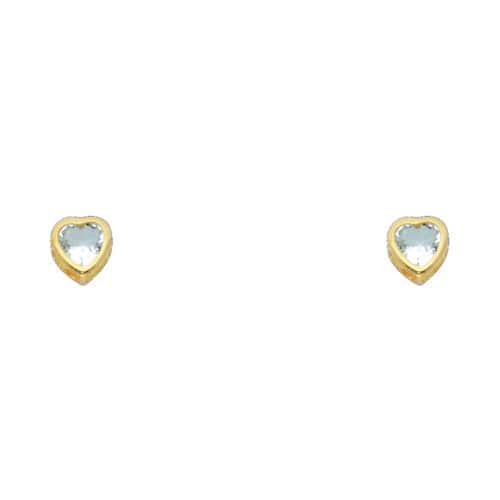 14K Yellow Gold 4mm Cubic Zirconia Heart Bezel Stud Earrings w/Screw(FEB)