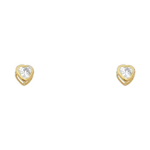 14K Yellow Gold 4mm Cubic Zirconia Heart Bezel Stud Earrings w/Screw(APR)