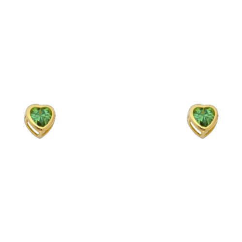 14K Yellow Gold 4mm Cubic Zirconia Heart Bezel Stud Earrings w/Screw(MAY)