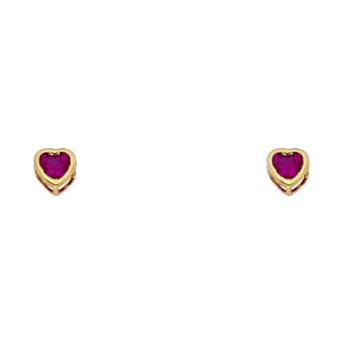 14K Yellow Gold 4mm Cubic Zirconia Heart Bezel Stud Earrings w/Screw(JUL)