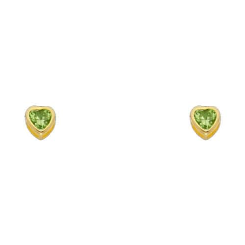 14K Yellow Gold 4mm Cubic Zirconia Heart Bezel Stud Earrings w/Screw(AUG)