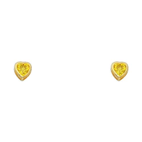 14K Yellow Gold 4mm Cubic Zirconia Heart Bezel Stud Earrings w/Screw(NOV)
