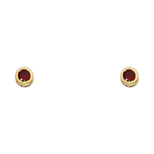 14K Yellow Gold 4mm RD Cubic Zirconia Bezel Stud Earrings w/Screw(JAN)