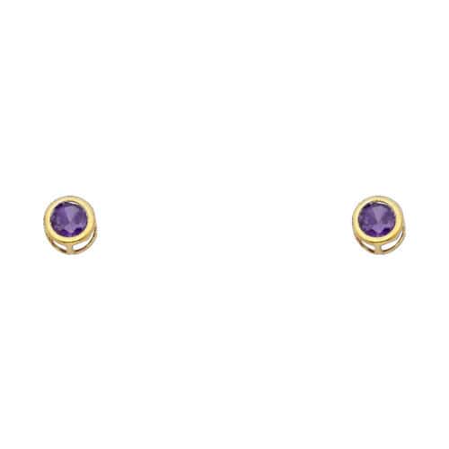 14K Yellow Gold 4mm RD Cubic Zirconia Bezel Stud Earrings w/Screw(FEB)