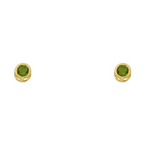 14K Yellow Gold 4mm RD Cubic Zirconia Bezel Stud Earrings w/Screw(MAY)
