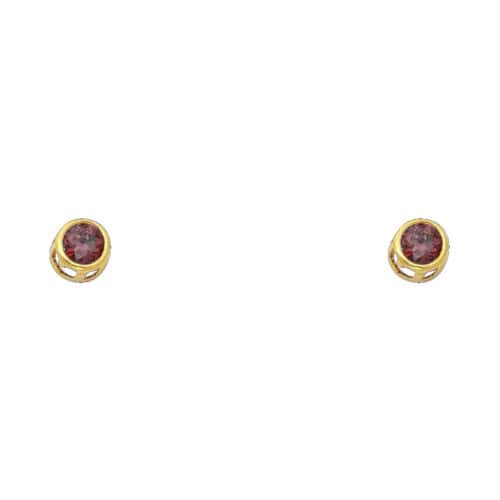 14K Yellow Gold 4mm RD Cubic Zirconia Bezel Stud Earrings w/Screw(JUN)