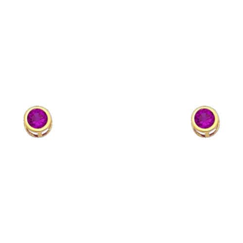 14K Yellow Gold 4mm RD Cubic Zirconia Bezel Stud Earrings w/Screw(JUl)