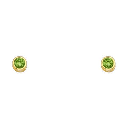 14K Yellow Gold 4mm RD Cubic Zirconia Bezel Stud Earrings w/Screw(AUG)