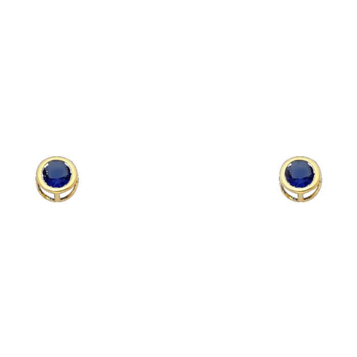 14K Yellow Gold 4mm RD Cubic Zirconia Bezel Stud Earrings w/Screw(SEP)