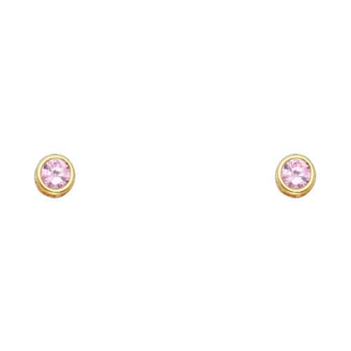 14K Yellow Gold 4mm RD Cubic Zirconia Bezel Stud Earrings w/Screw(OCT)