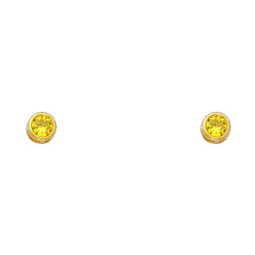 14K Yellow Gold 4mm RD Cubic Zirconia Bezel Stud Earrings w/Screw(NOV)