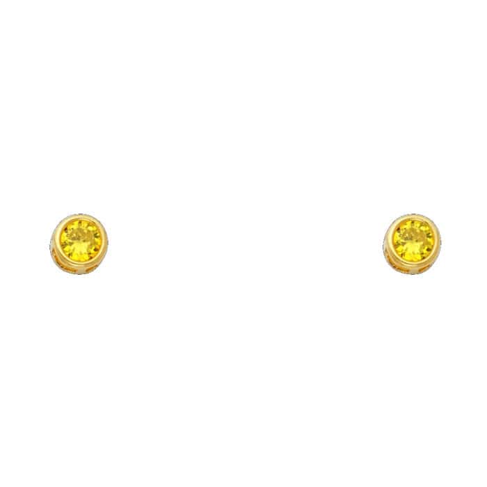 14K Yellow Gold 4mm RD Cubic Zirconia Bezel Stud Earrings w/Screw(NOV)