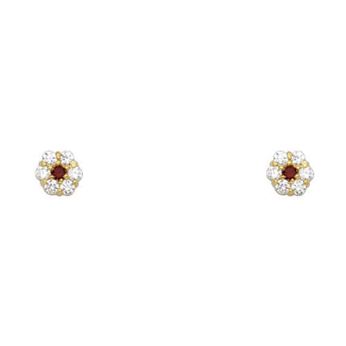 14K Yellow Gold Flower Cubic Zirconia Stud Earrings w/Screw(JAN)
