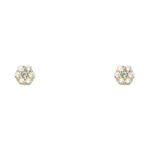 14K Yellow Gold Flower Cubic Zirconia Stud Earrings w/Screw(MAR)