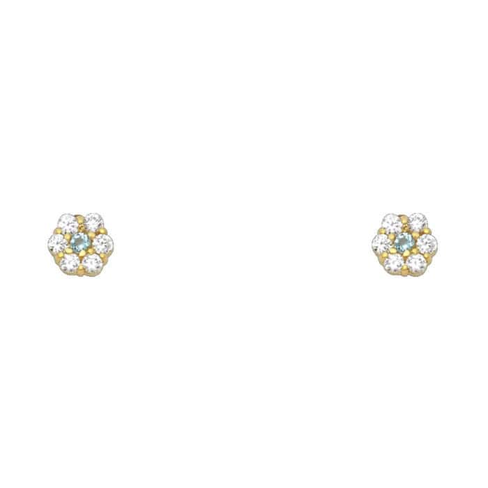 14K Yellow Gold Flower Cubic Zirconia Stud Earrings w/Screw(MAR)