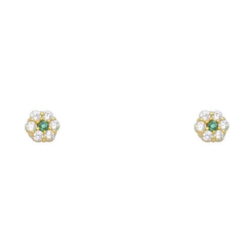 14K Yellow Gold Flower Cubic Zirconia Stud Earrings w/Screw(MAY)