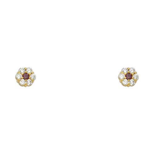 14K Yellow Gold Flower Cubic Zirconia Stud Earrings w/Screw(JUN)