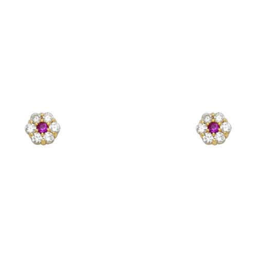 14K Yellow Gold Flower Cubic Zirconia Stud Earrings w/Screw(JUL)