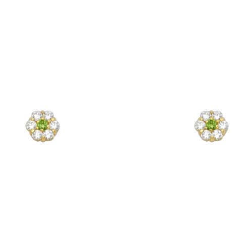 14K Yellow Gold Flower Cubic Zirconia Stud Earrings w/Screw(AUG)