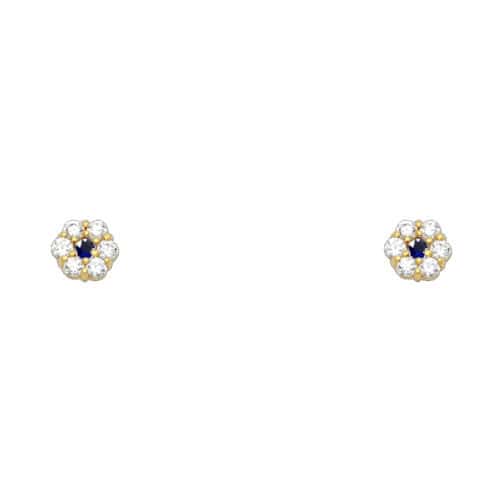 14K Yellow Gold Flower Cubic Zirconia Stud Earrings w/Screw(SEP)