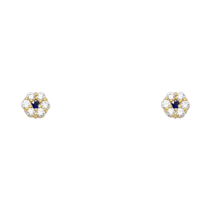 14K Yellow Gold Flower Cubic Zirconia Stud Earrings w/Screw(SEP)