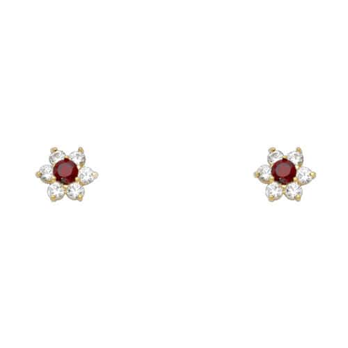 14K Yellow Gold Flower Cubic Zirconia Stud Earrings w/Screw(JAN)