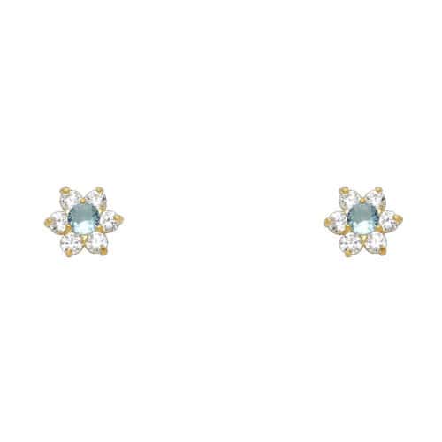 14K Yellow Gold Flower Cubic Zirconia Stud Earrings w/Screw(MAR)