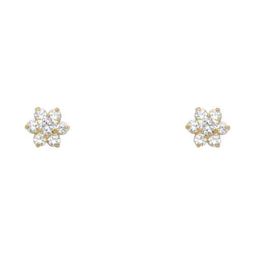 14K Yellow Gold Flower Cubic Zirconia Stud Earrings w/Screw(APR)