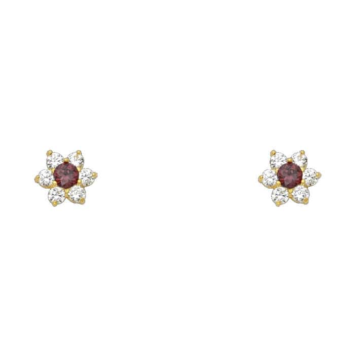 14K Yellow Gold Flower Cubic Zirconia Stud Earrings w/Screw(JUN)