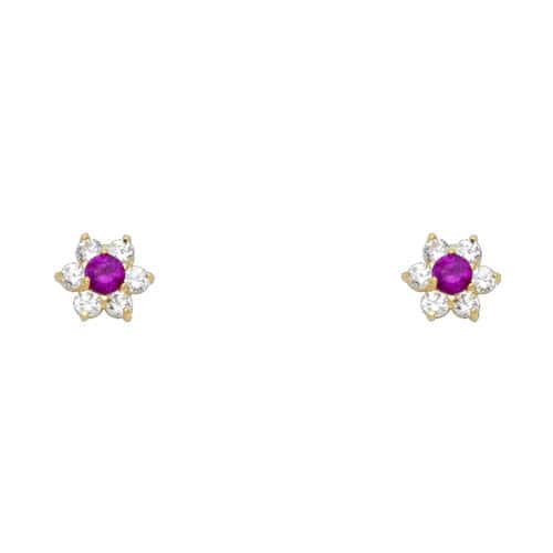 14K Yellow Gold Flower Cubic Zirconia Stud Earrings w/Screw(JUL)