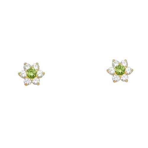 14K Yellow Gold Flower Cubic Zirconia Stud Earrings w/Screw(AUG)