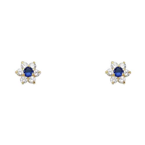 14K Yellow Gold Flower Cubic Zirconia Stud Earrings w/Screw(SEP)