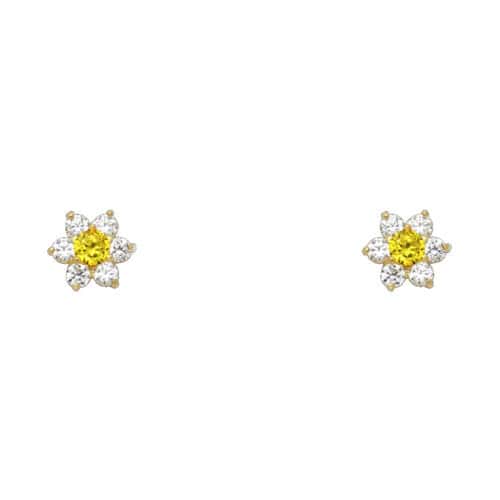 14K Yellow Gold Flower Cubic Zirconia Stud Earrings w/Screw(NOV)
