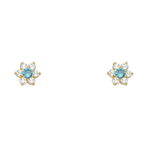 14K Yellow Gold Flower Cubic Zirconia Stud Earrings w/Screw(DEC)