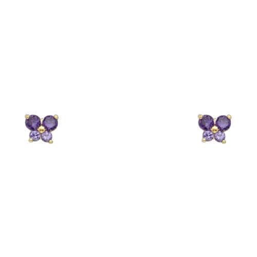 14K Yellow Gold Butterfly Cubic Zirconia Stud Earrings w/Screw(FEB)