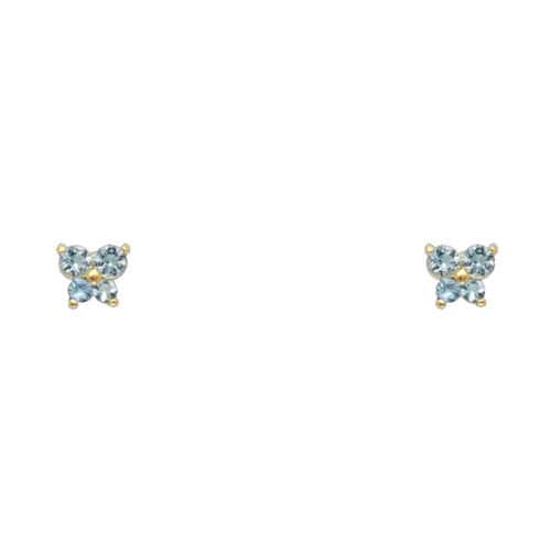 14K Yellow Gold Butterfly Cubic Zirconia Stud Earrings w/Screw(MAR)